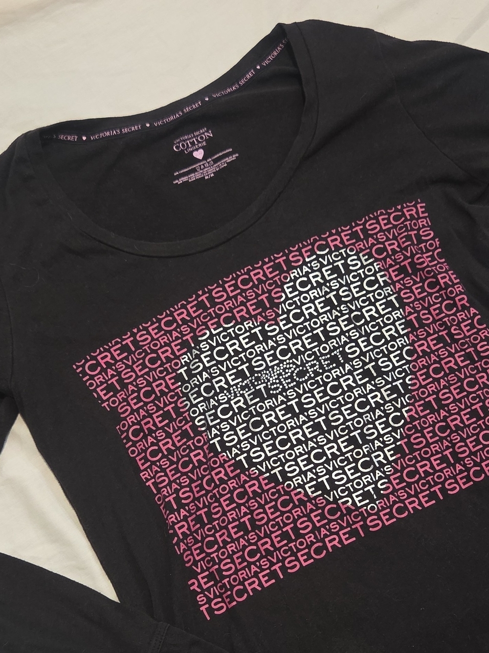 Victoria's Secret Black Long-Sleeve Nightshirt with Pink Logo Block